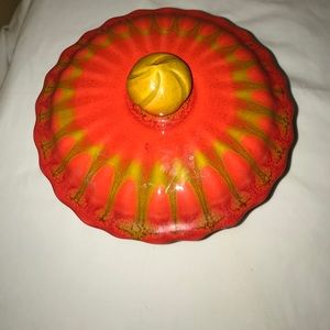 DeForest of Calif pottery bowl red flambé lid
